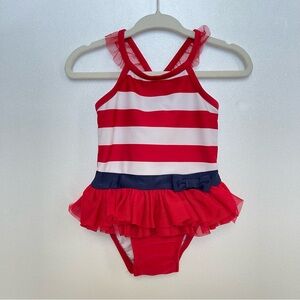 Kids Cat&Jack Toddler Girls TuTu One-Piece Swimsuit. Red, White & Blue. Size 9M